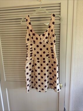 Cream Mini Dress with Brown Polka Dots